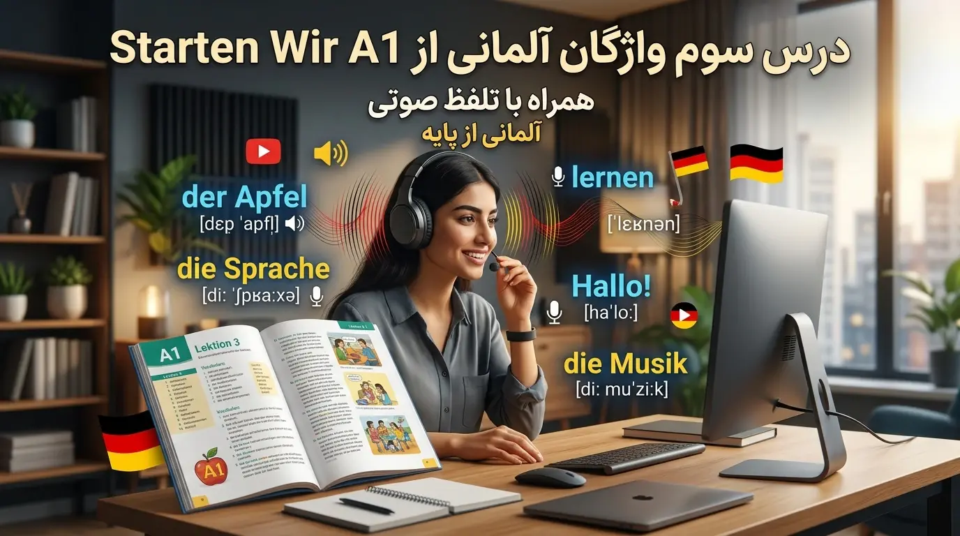 لغات درس سوم کتاب Starten Wir سطح A1 (همراه با تلفظ صوتی)